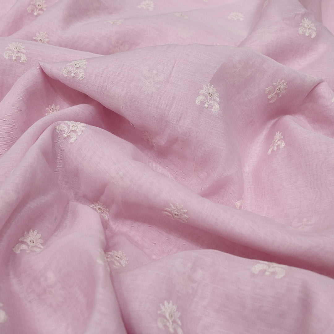 Faded Pink Color Mul Chanderi Thread with Sequins Embroidery Fabric