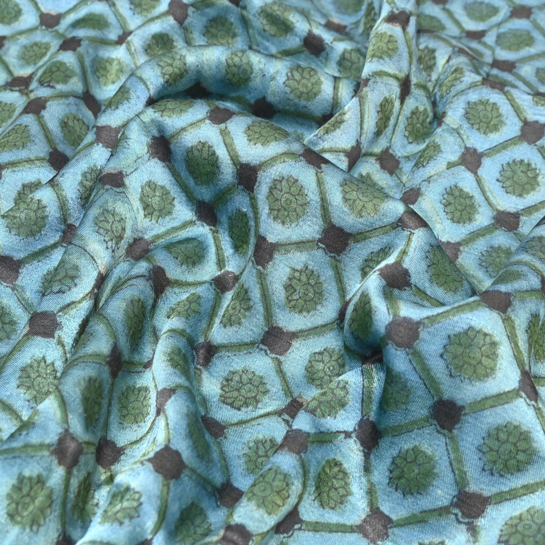 Mushrum Satin Vanaspati Print Fabric– Soft Luxury Designer Printed Fabric KK1217-1G