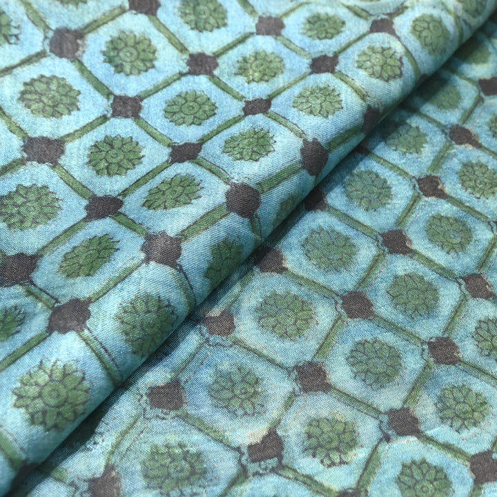 Mushrum Satin Vanaspati Print Fabric– Soft Luxury Designer Printed Fabric KK1217-1G