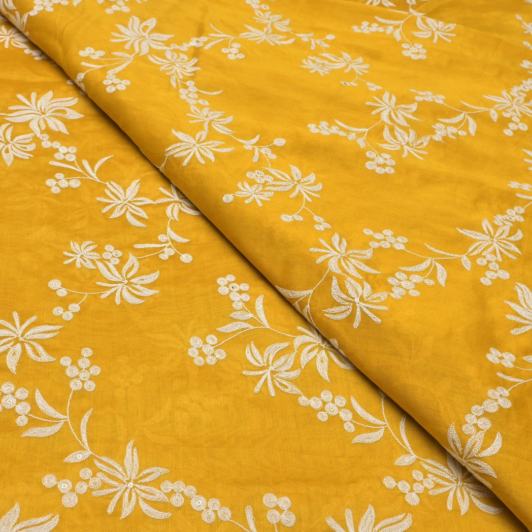 Silk Chanderi Thread Embroidery Fabrics