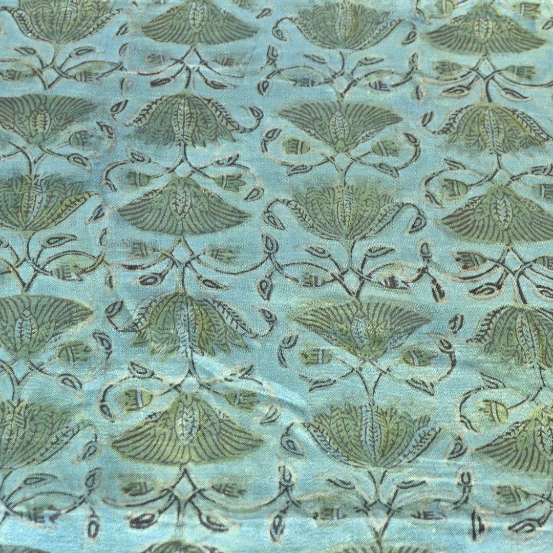 Mushrum Satin Vanaspati Print Fabric– Soft Luxury Designer Printed Fabric KK1217-1M