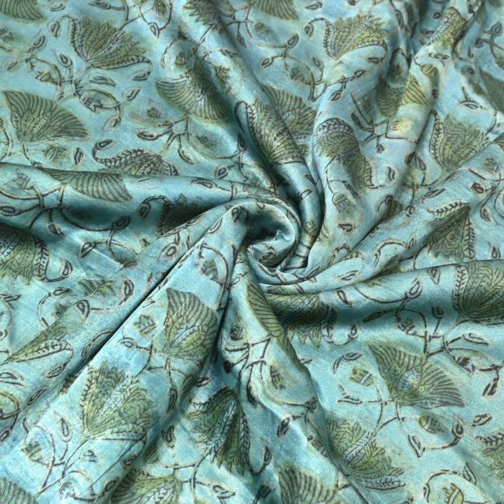 Mushrum Satin Vanaspati Print Fabric– Soft Luxury Designer Printed Fabric KK1217-1M