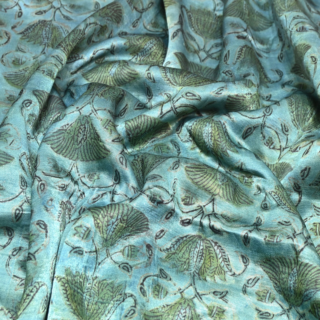 Mushrum Satin Vanaspati Print Fabric– Soft Luxury Designer Printed Fabric KK1217-1M