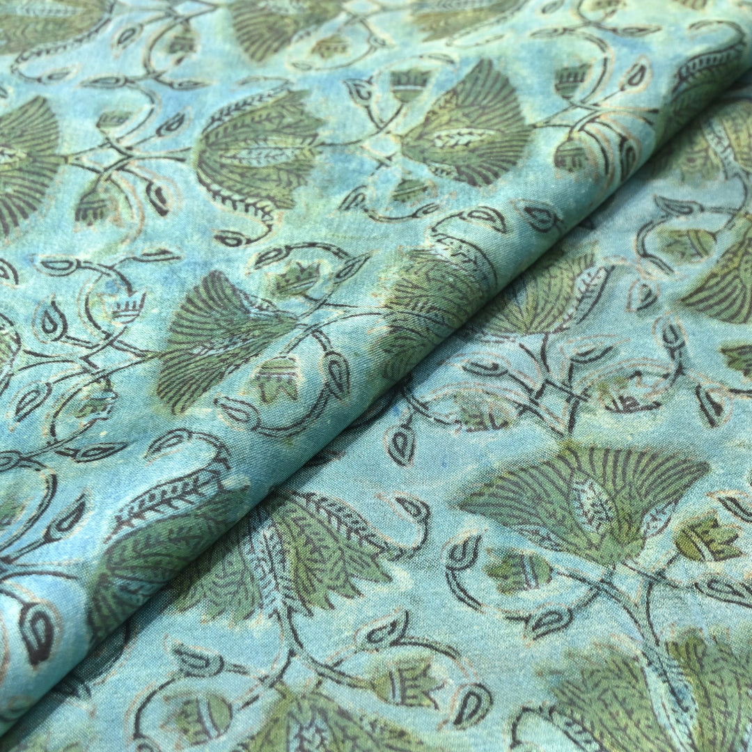 Mushrum Satin Vanaspati Print Fabric– Soft Luxury Designer Printed Fabric KK1217-1M