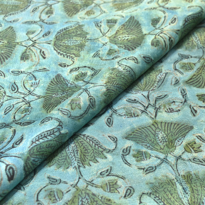 Mushrum Satin Vanaspati Print Fabric– Soft Luxury Designer Printed Fabric KK1217-1M
