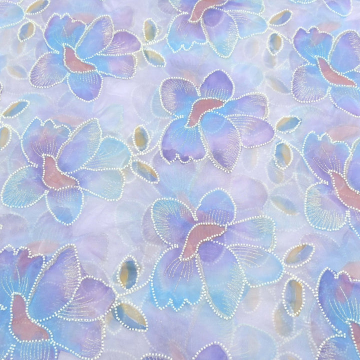 Nylon Organza Zari With Moti Embroidery Fabrics