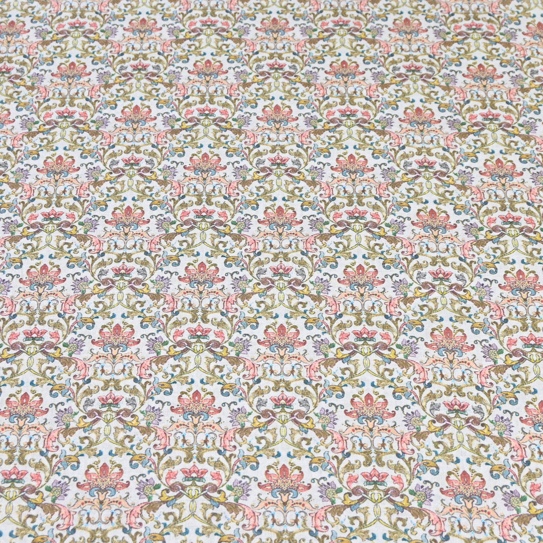 White Floral Vines Italian Lawn Print Fabric