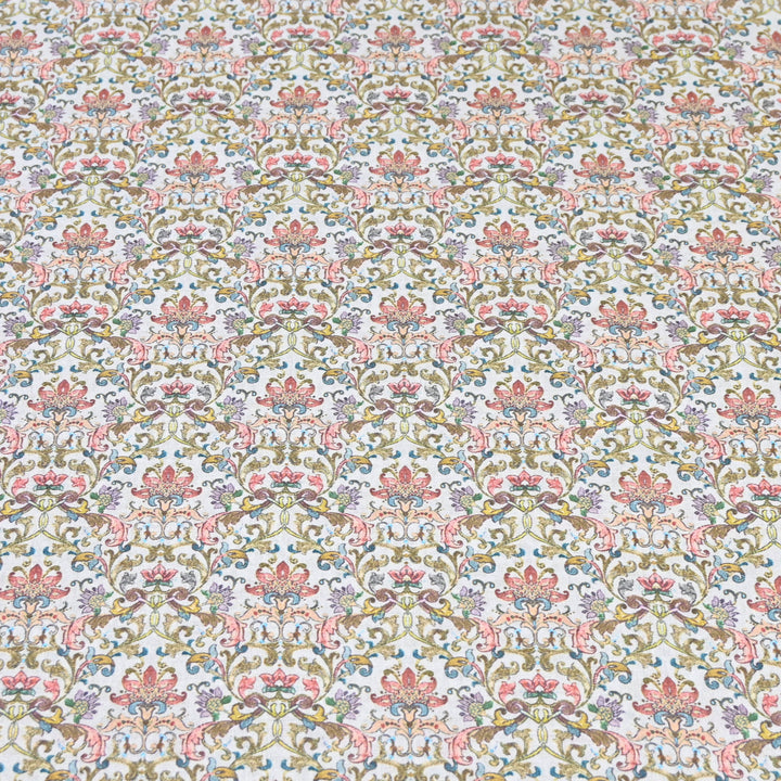 White Floral Vines Italian Lawn Print Fabric