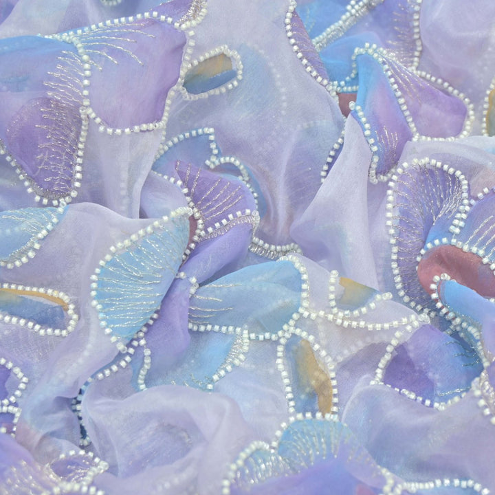 Nylon Organza Zari With Moti Embroidery Fabrics