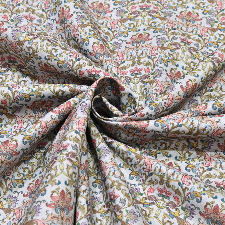 White Floral Vines Italian Lawn Print Fabric