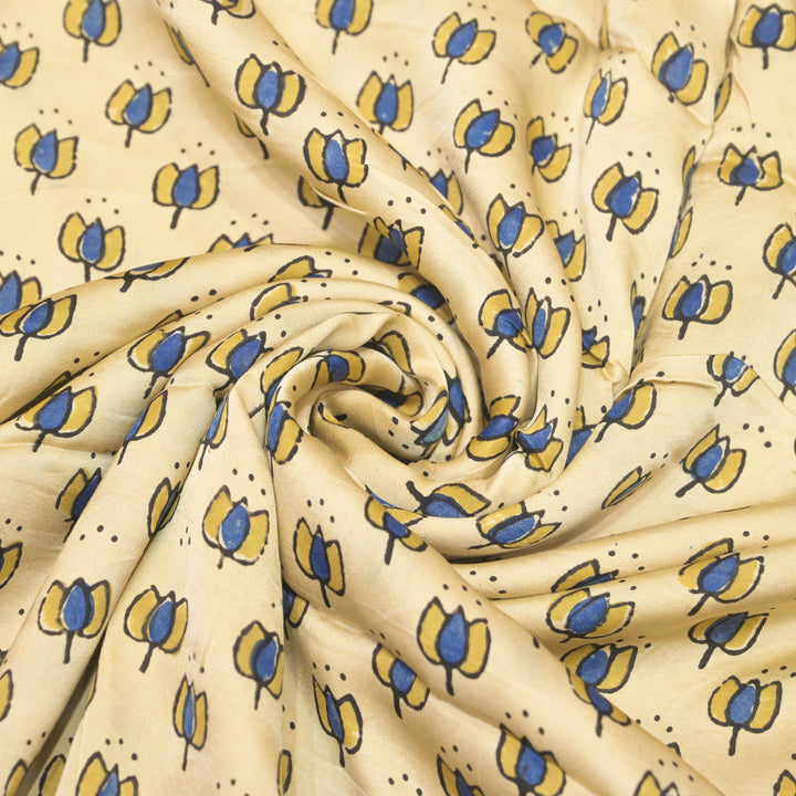 Cream Ivory Modal Satin Fabric in Digital Print