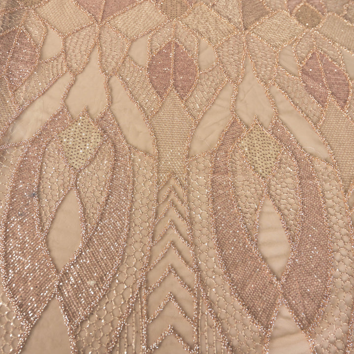 Beige Imported Net Fabric with allover Sequins & Zari Embroidery