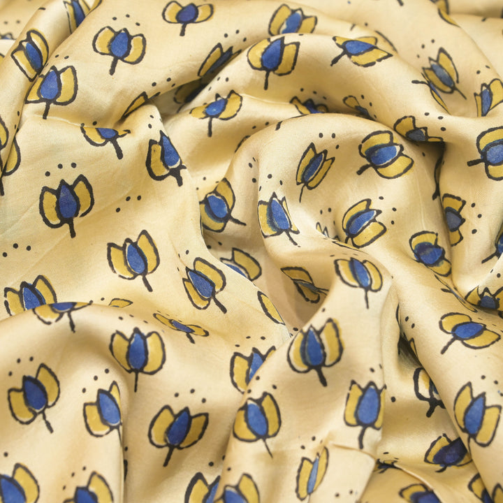 Cream Ivory Modal Satin Fabric in Digital Print