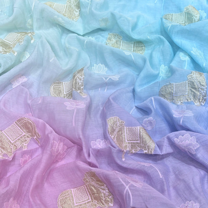 4D Shaded Mul Chanderi Embroidery Fabric-Designer Fabrics GP4049-1