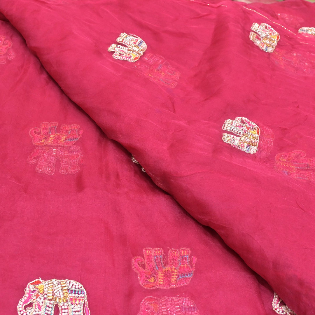 Dyed Silk Organza Moti With Zari Embroidery Fabrics