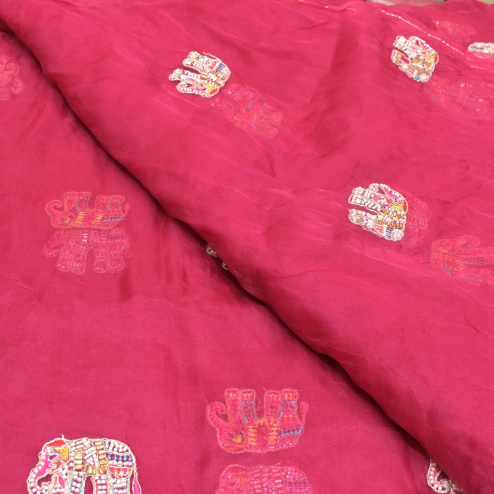 Dyed Silk Organza Moti With Zari Embroidery Fabrics