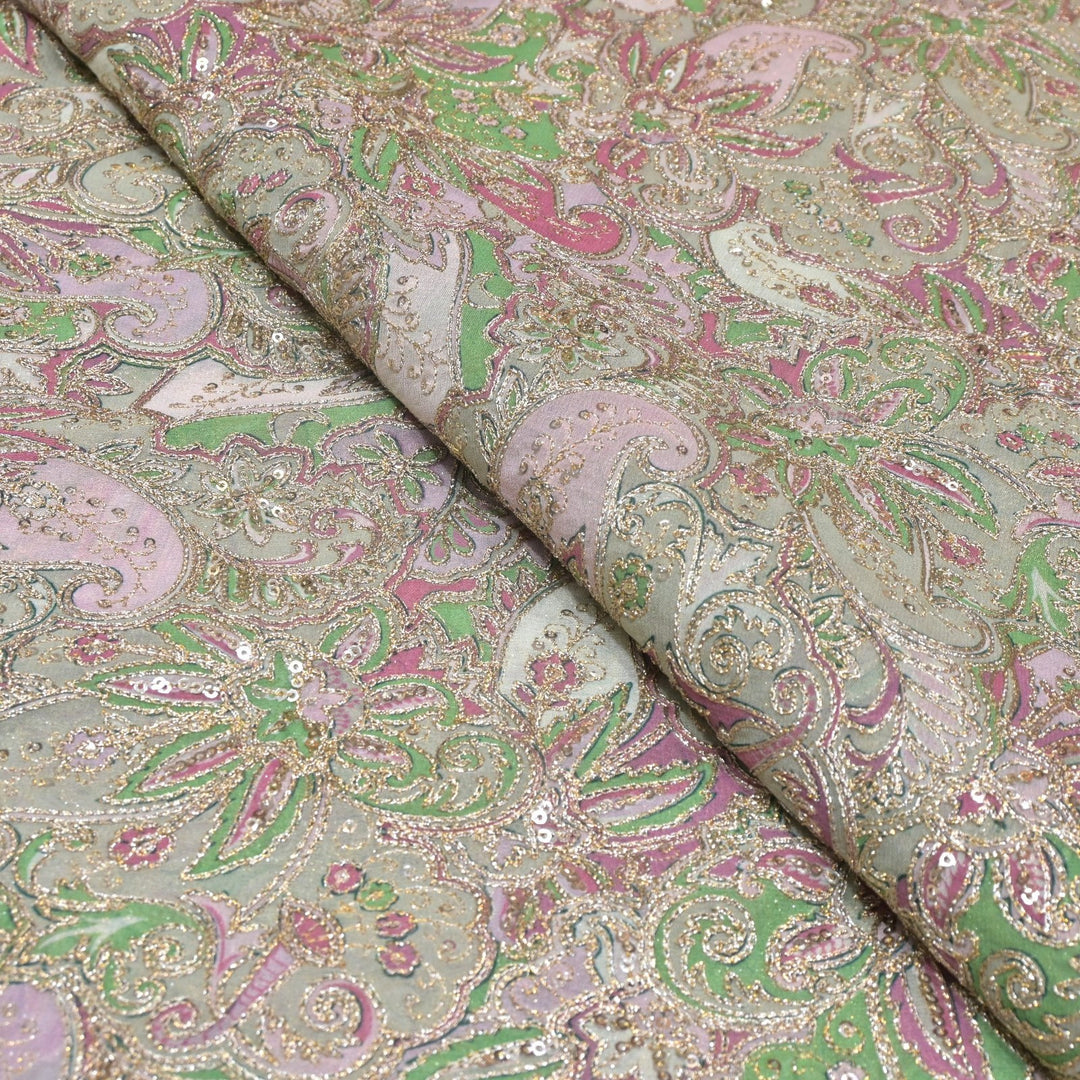 Viscose Georgette  Position Prints, Zari Sequin Embroidery Fabrics