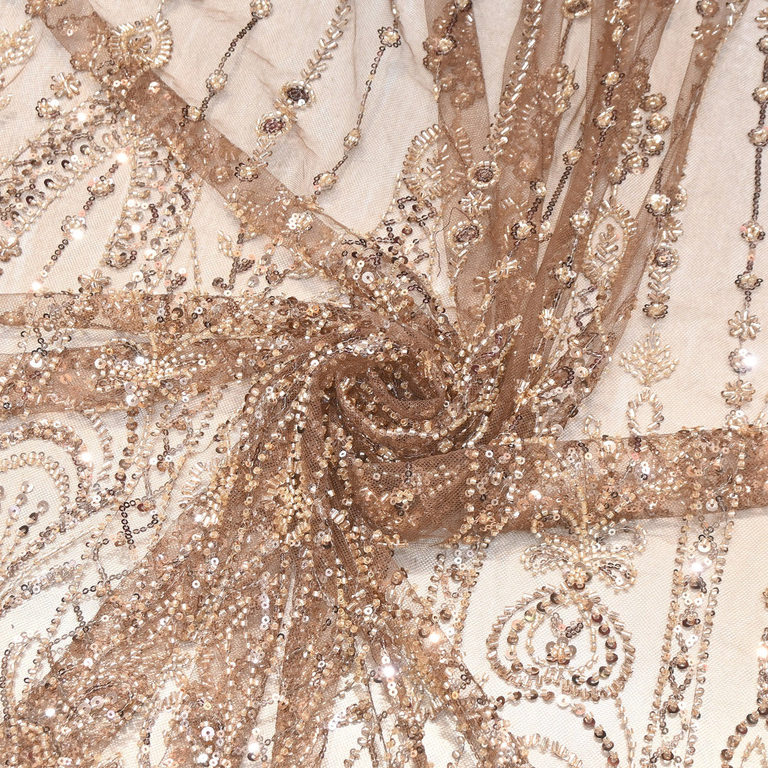 Premium Imported Heavy Moti, Beaded & Sequins Embroidered Net Fabric- 8828138-02