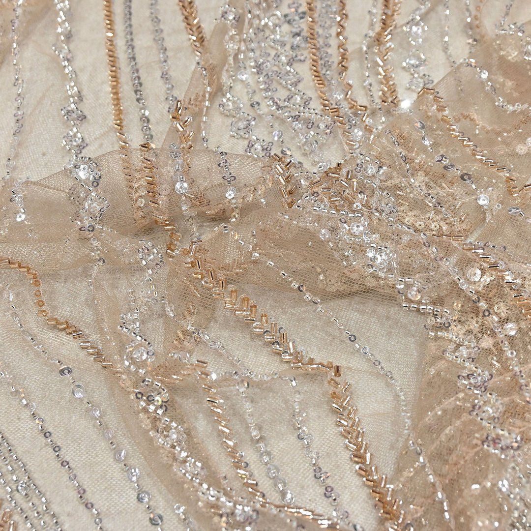 Luxury Imported Heavy Cut Dana & Sequins Embroidered Net Fabric– PCouture Designer Fabric 594343-1