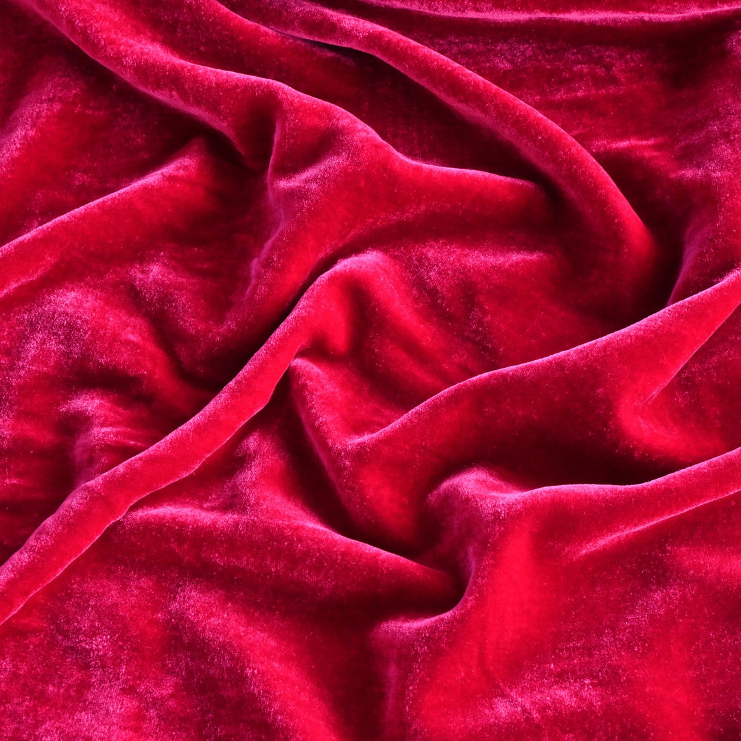 Rose Red Color Plain Pure Silk Velvet Fabrics