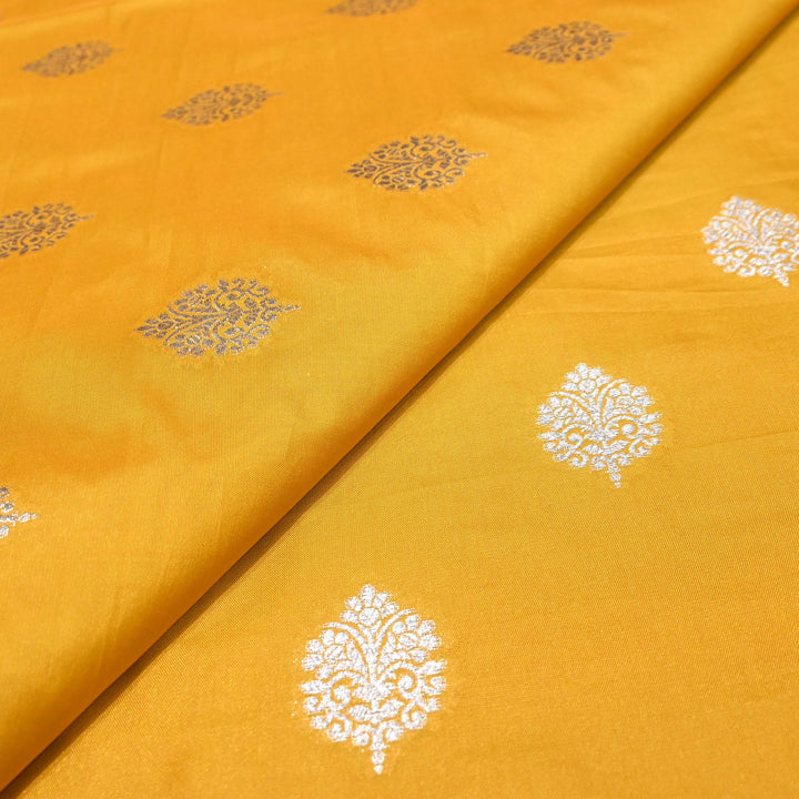 Fuel Yellow Color Katan Silk Zari Buti Brocade Fabric