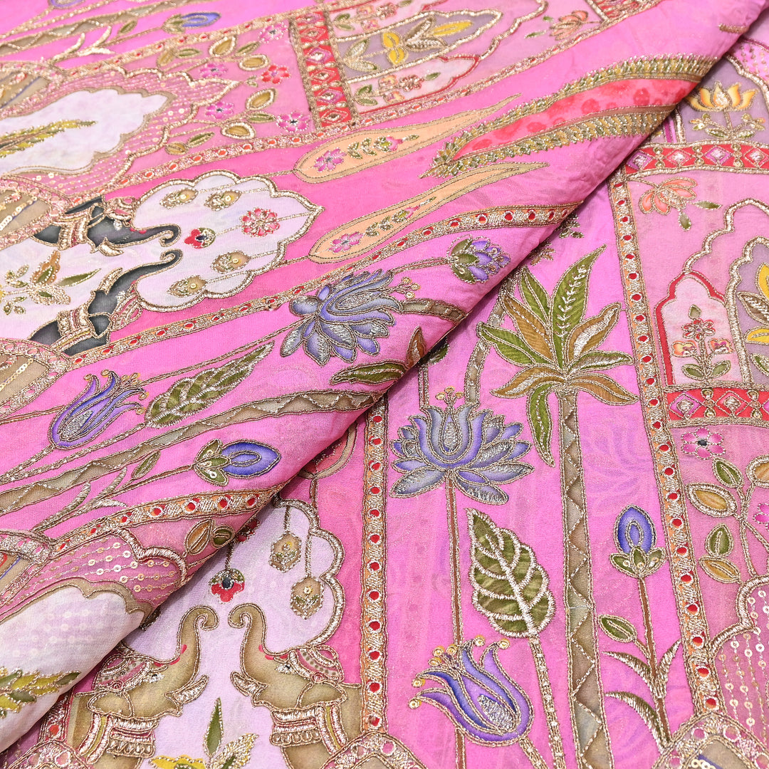 Premium Viscose Georgette Position Print Fabric With Zari Sequence Embroidery - Designer Ethnic Fabric-00P300-3