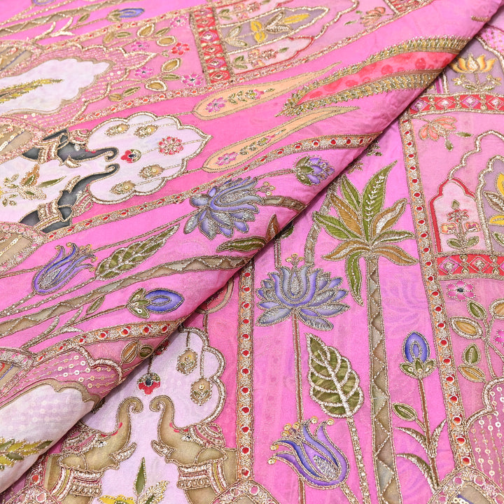 Premium Viscose Georgette Position Print Fabric With Zari Sequence Embroidery - Designer Ethnic Fabric-00P300-3