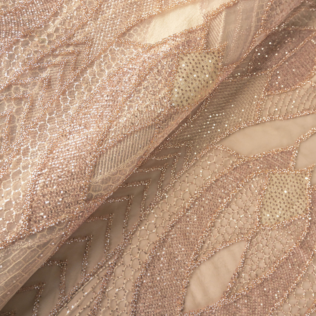 Beige Imported Net Fabric with allover Sequins & Zari Embroidery