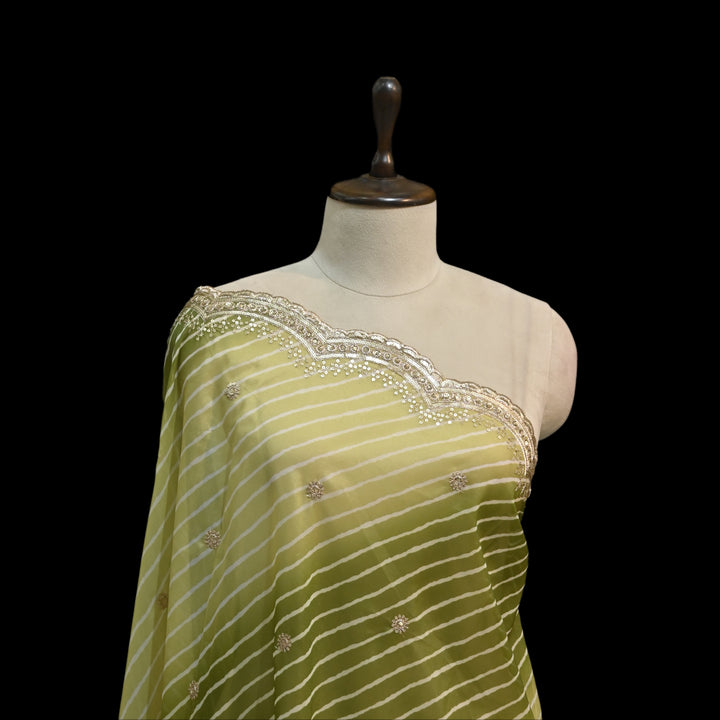 Khaki Green Color Organza Sequence With Zari Dupatta