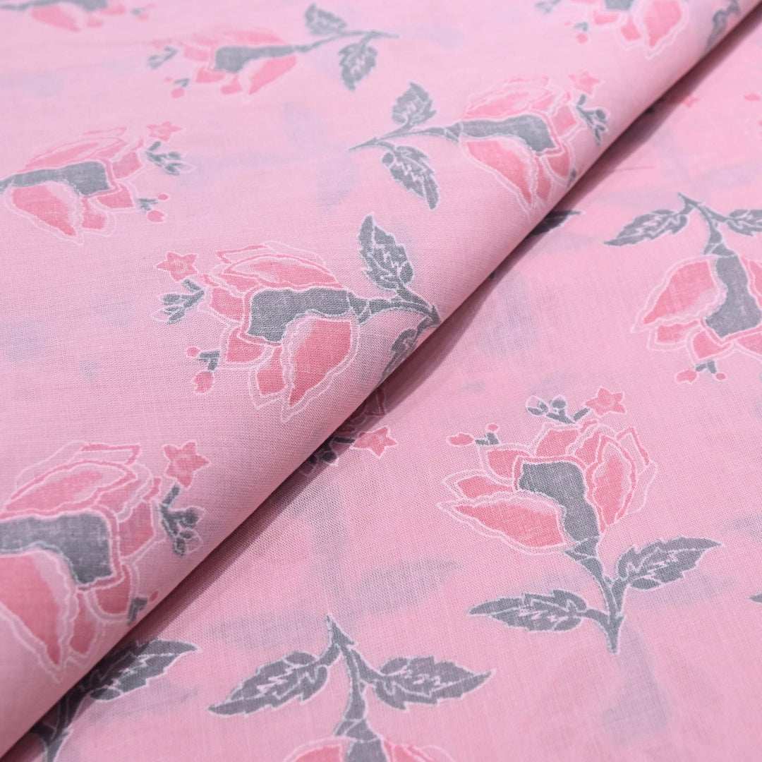 Baby Pink Cotton Printed Fabric