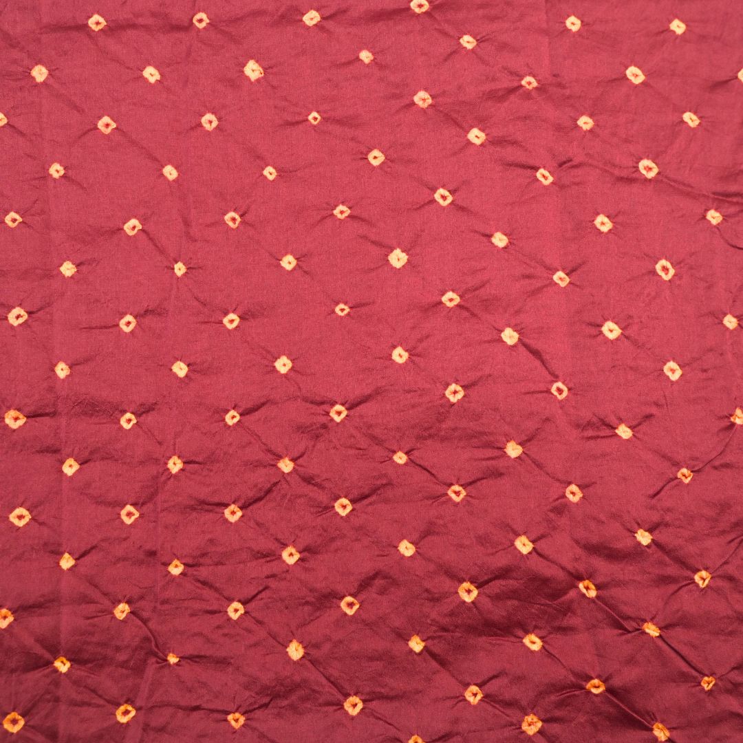 Deep Maroon Pure Silk Chanderi Bandhni Fabric | CN-79-1078