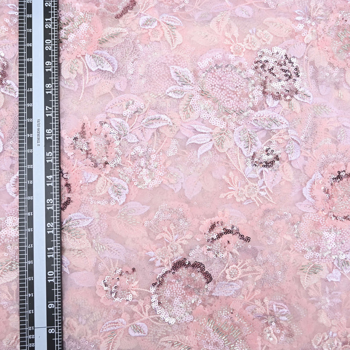 Blush Pink net embroidery fabric.|023-75B