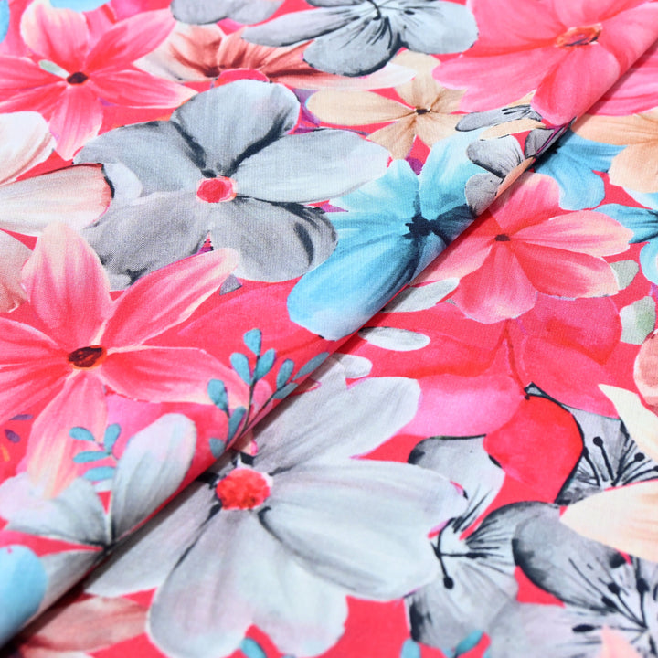 Coral Pink Omura Cotton Full Bloom Print