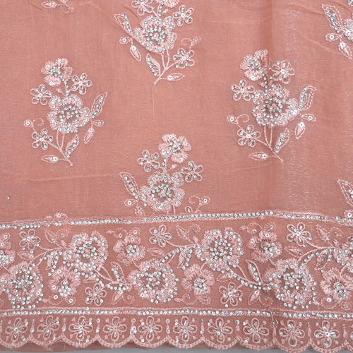 Peach Tissue Cut Dana Embroidery Unstitched suit set | 977-329