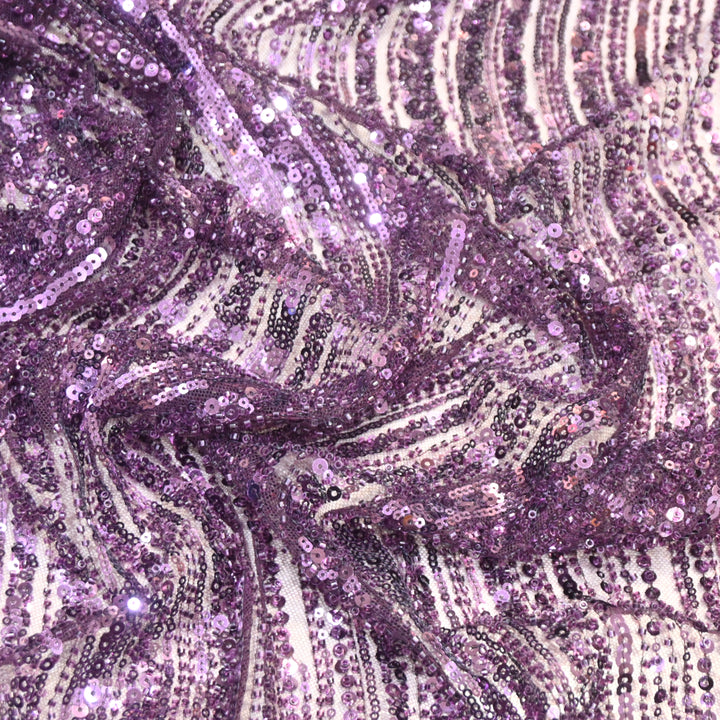 Mulled Wine Color Luxury Imported Heavy Cut Dana & Sequins Embroidered Net Designer Fabric ED1533-1C