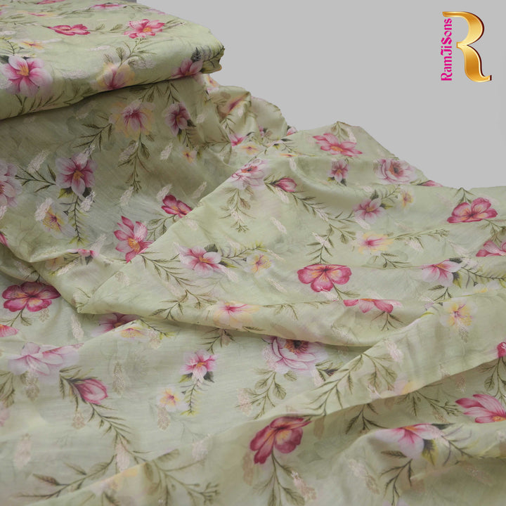 Pista green Silk Chanderi Zari Print.| 248-389P