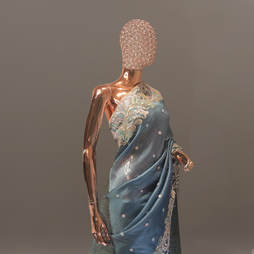 Powder Blue Tissue Handwork Saree