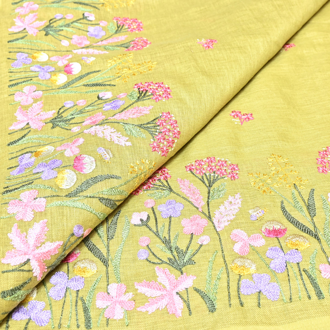 Floral Linen Thread Embroidered Designer Fabric - TF40161-2