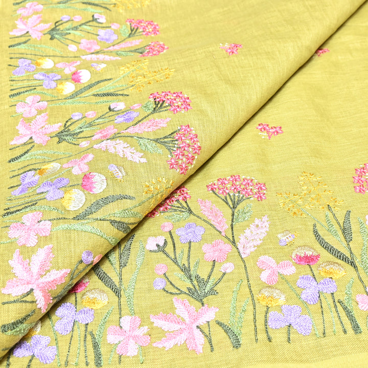 Floral Linen Thread Embroidered Designer Fabric - TF40161-2