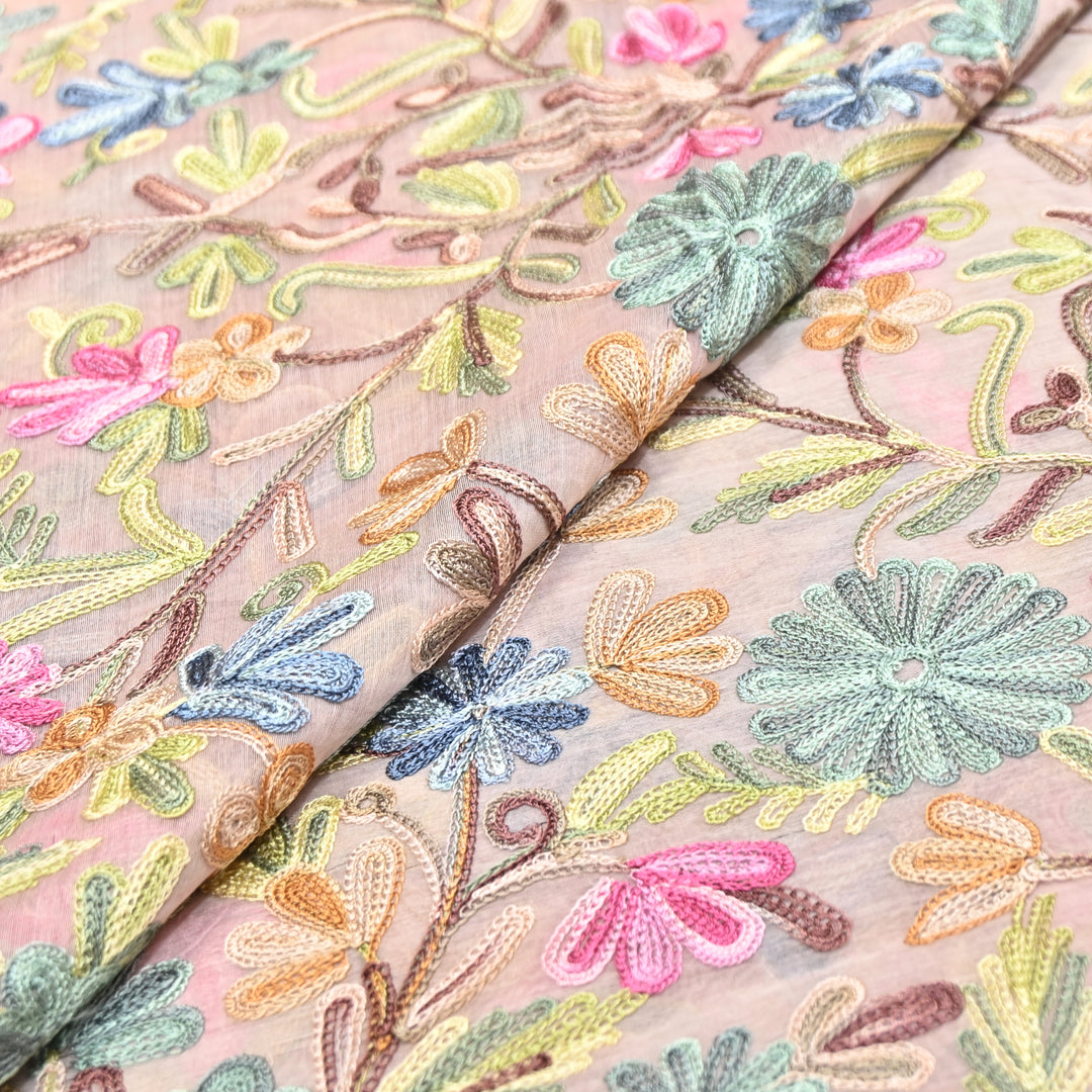 MULTICOLOR FLORAL THREAD EMBROIDERED MAL CHANDERI FABRIC- SA2894- 02