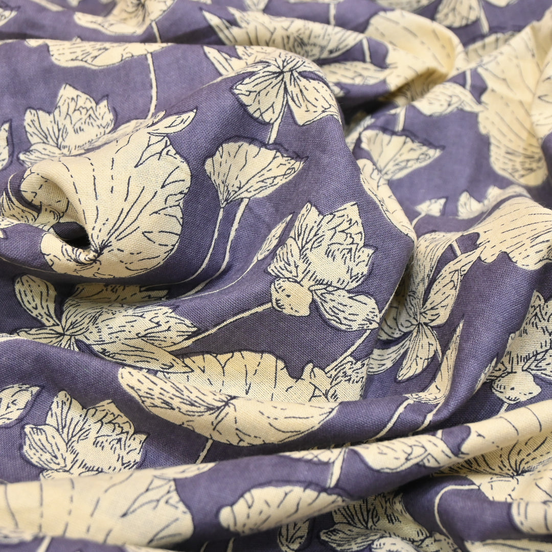 Dark Purple Cotton Linen Print