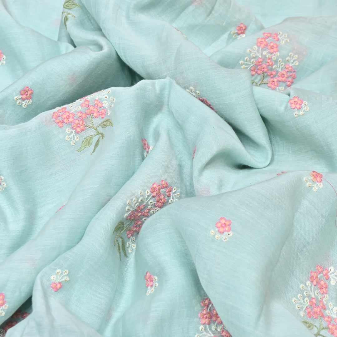 POWDER BLUE COLOR MUL CHANDERI THREAD EMBROIDERY FABRIC - GP4822- 02