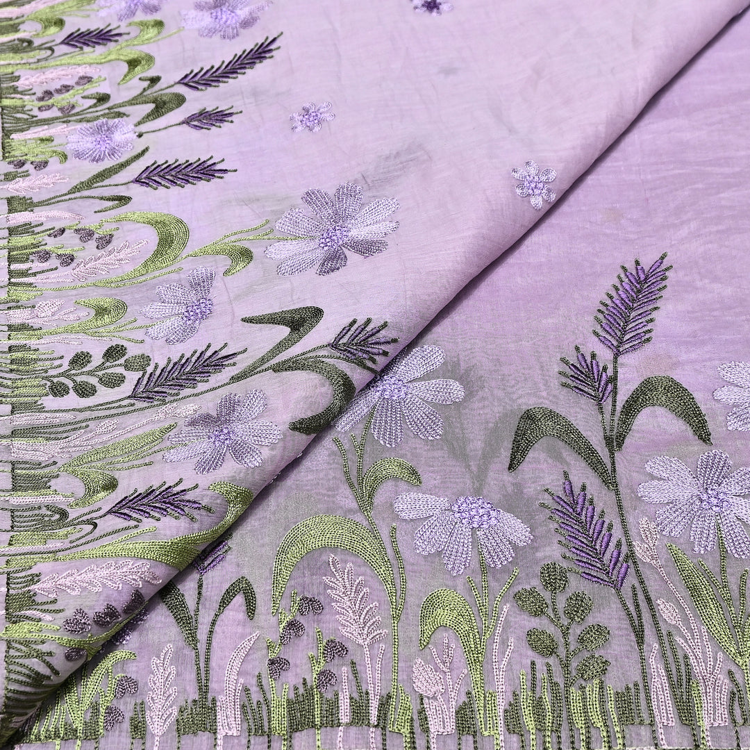 Mul Chanderi Floral Thread Embroidery Fabric – Soft Breathable Designer Fabric- V1659C-3