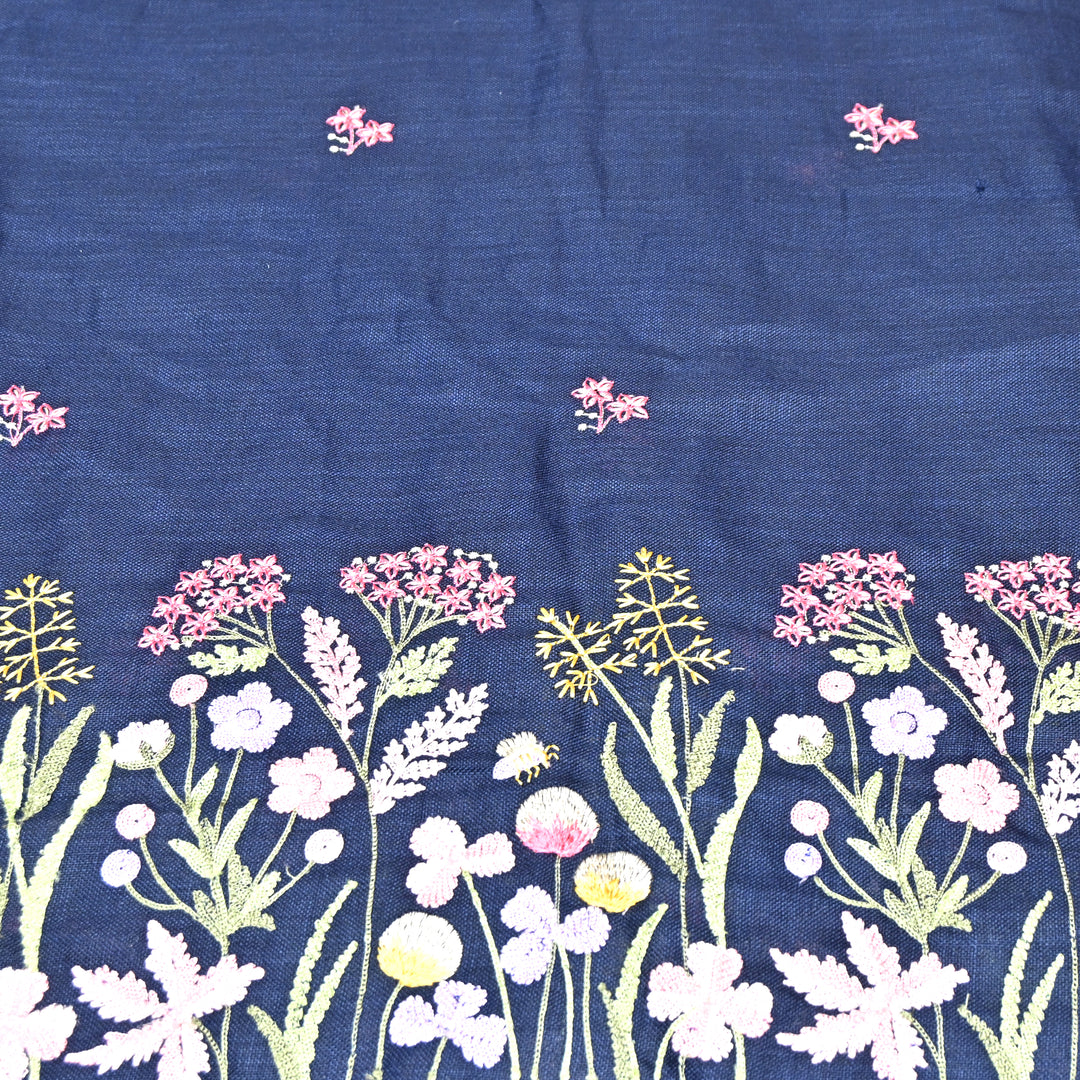 Floral Linen Thread Embroidered Designer Fabric - TF40161-4