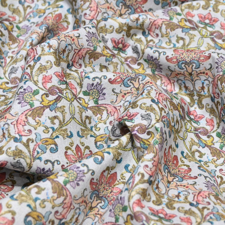 White Floral Vines Italian Lawn Print Fabric