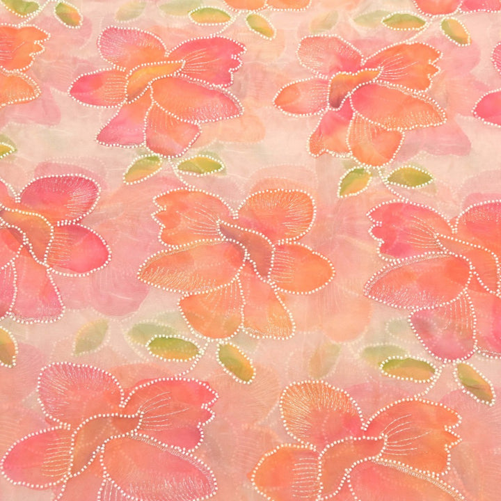 Nylon Organza Zari With Moti Embroidery Fabrics