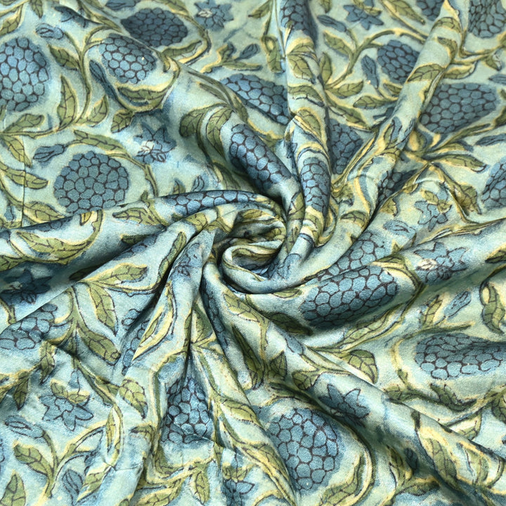 Mushrum Satin Vanaspati Print Fabric– Soft Luxury Designer Printed Fabric KK1217-1E