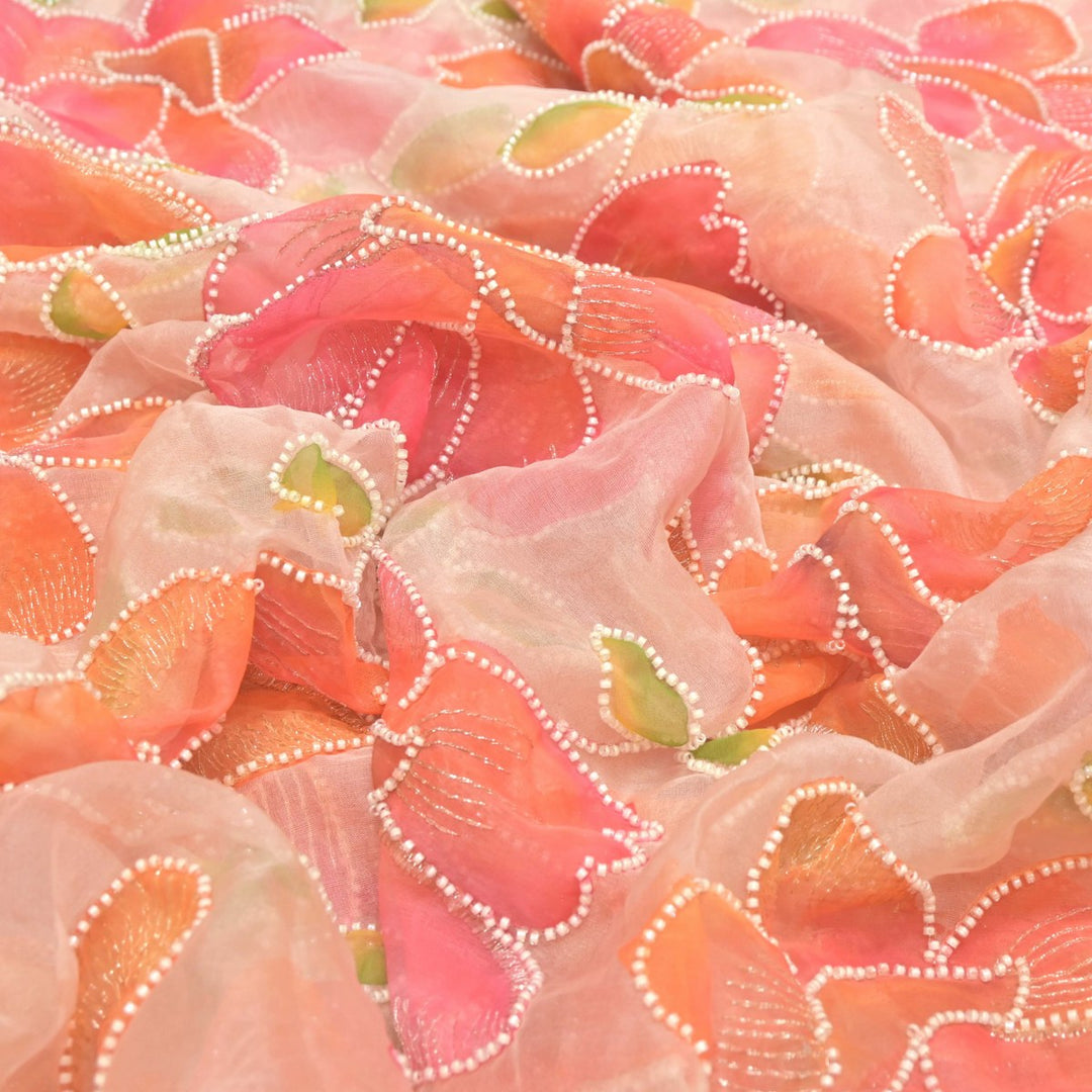 Nylon Organza Zari With Moti Embroidery Fabrics