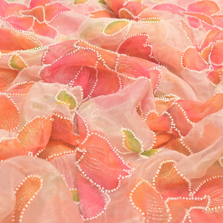 Nylon Organza Zari With Moti Embroidery Fabrics