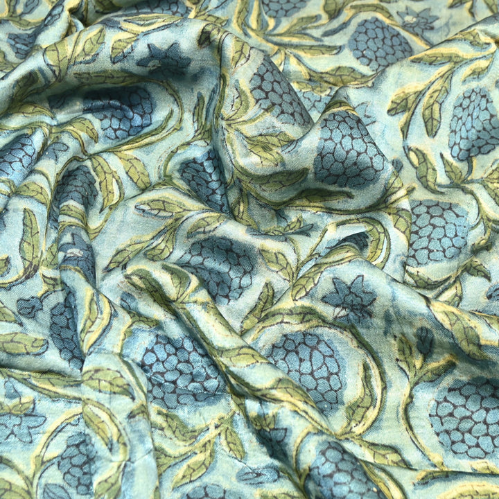 Mushrum Satin Vanaspati Print Fabric– Soft Luxury Designer Printed Fabric KK1217-1E
